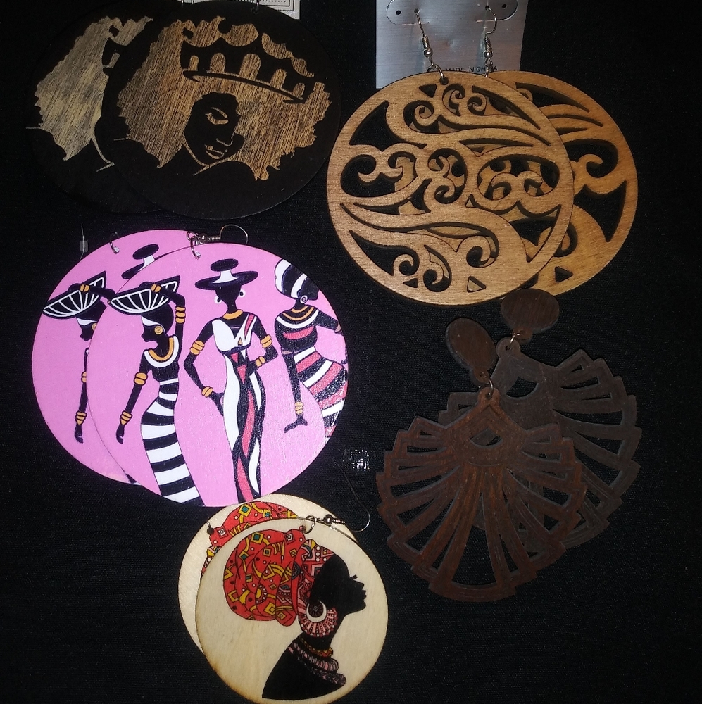 5 pair wooden earrings
